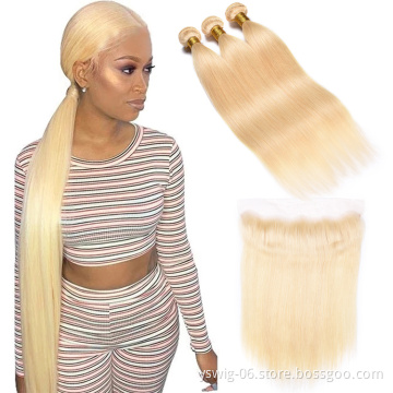 Wholesale Cheap 613 Virgin Blonde Human Hair Bundles with Pre Plucked Lace Frontal Closure
